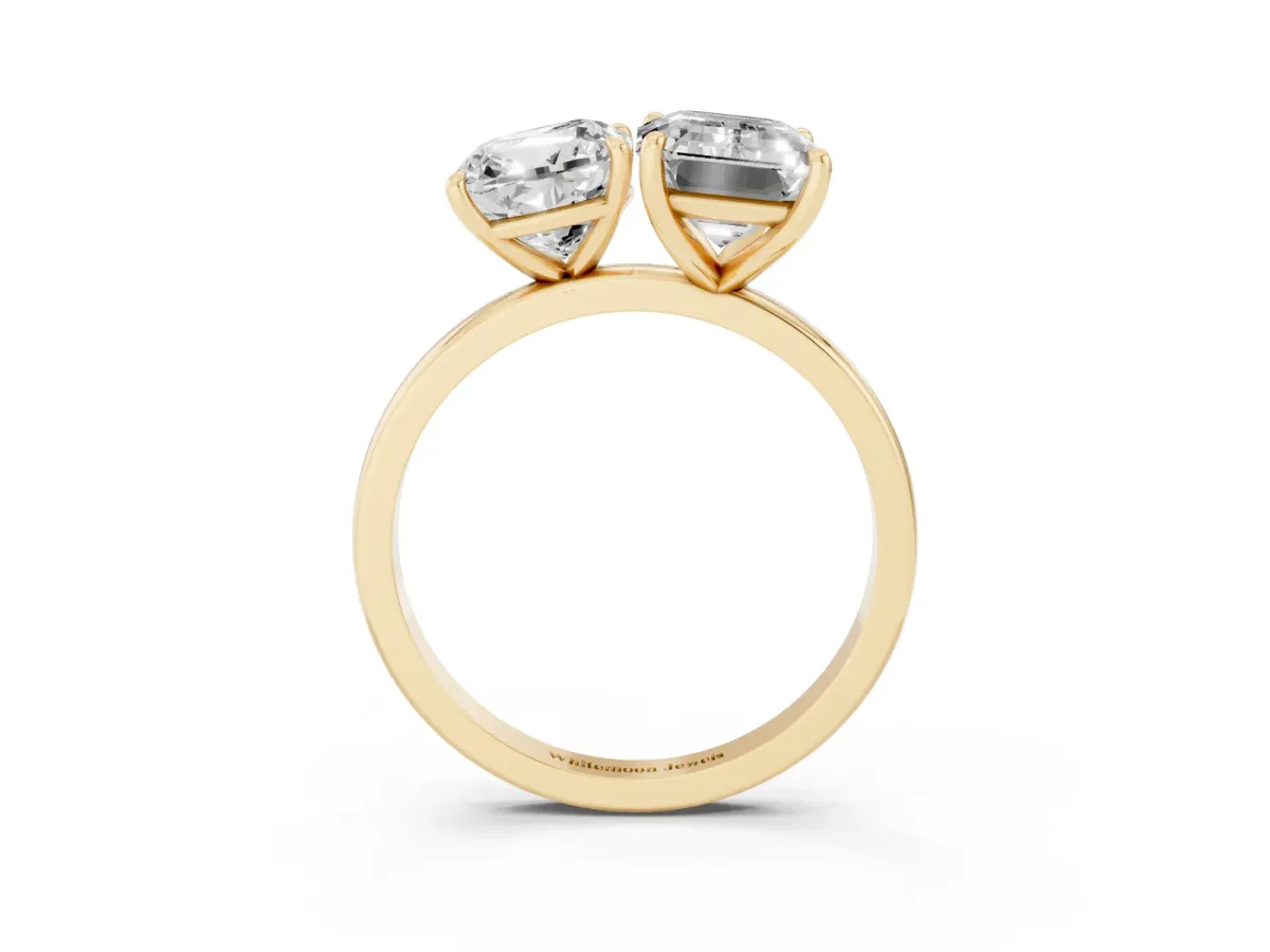 Cushion Cut and Emerald Cut Toi Moi Ring with Prong Setting Yellow gold