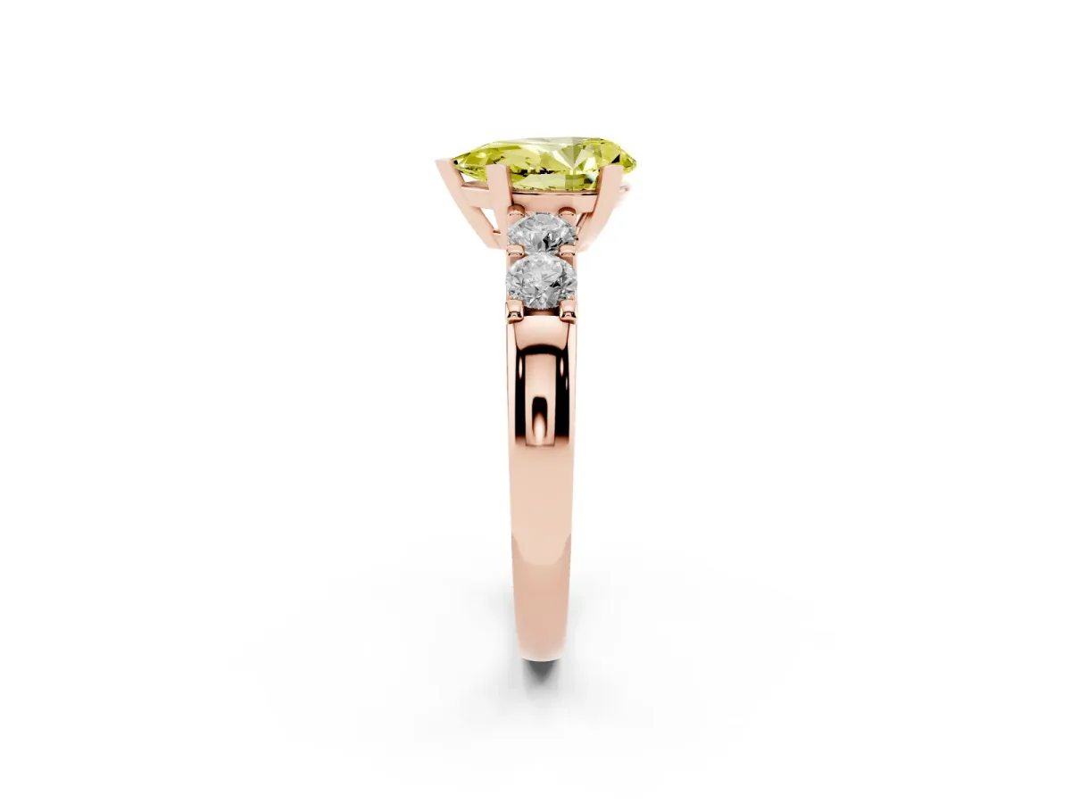 Fancy Yellow Pear Cut Brilliant Cut Diamond Five-Stone Prong Set Engagement Ring with Channel Band Rose gold