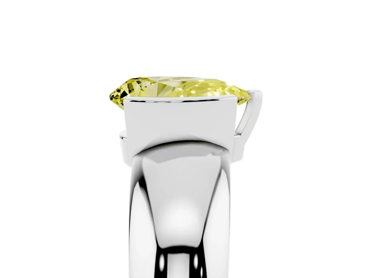 Fancy Yellow Pear Cut Solitaire Tension Set Diamond Ring with Wide Band Platinum