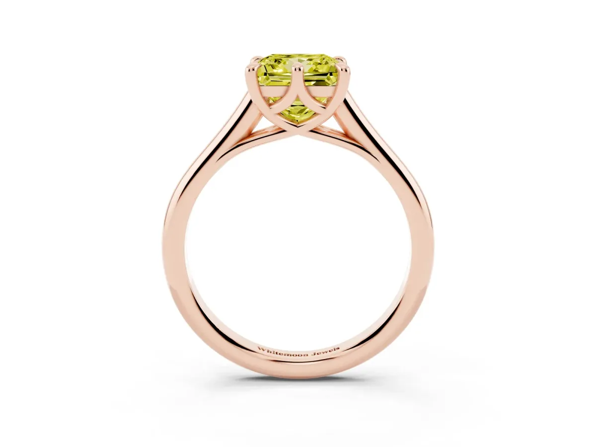 Fancy Yellow Princess Cut Solitaire Engagement Ring with Six-Prong Setting and Classic Band Rose gold