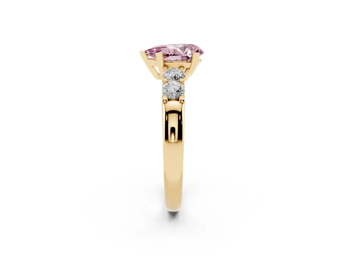 Fancy Pink Pear Cut Brilliant Cut Diamond Five-Stone Prong Set Engagement Ring with Channel Band Yellow gold