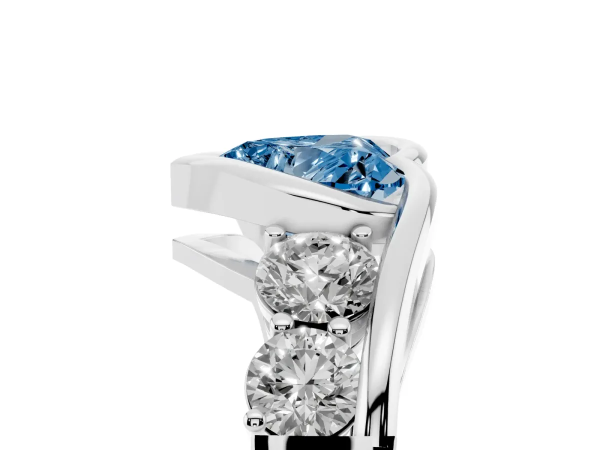 Fancy Blue Bezel Set Heart Cut Diamond Bypass Ring with Round Accents Platinum