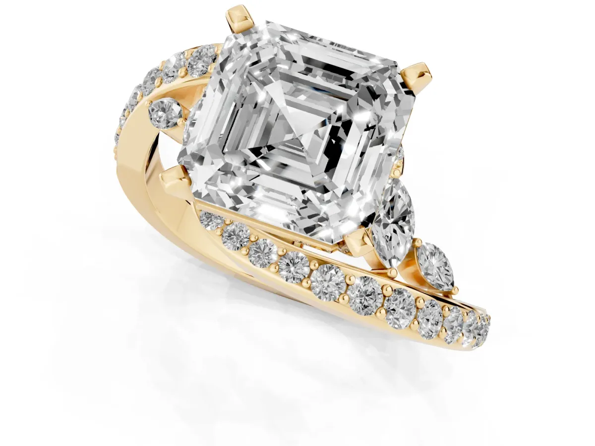 Asscher Cut Solitaire with Pavé Twist Band and Four-Prong Setting Yellow gold
