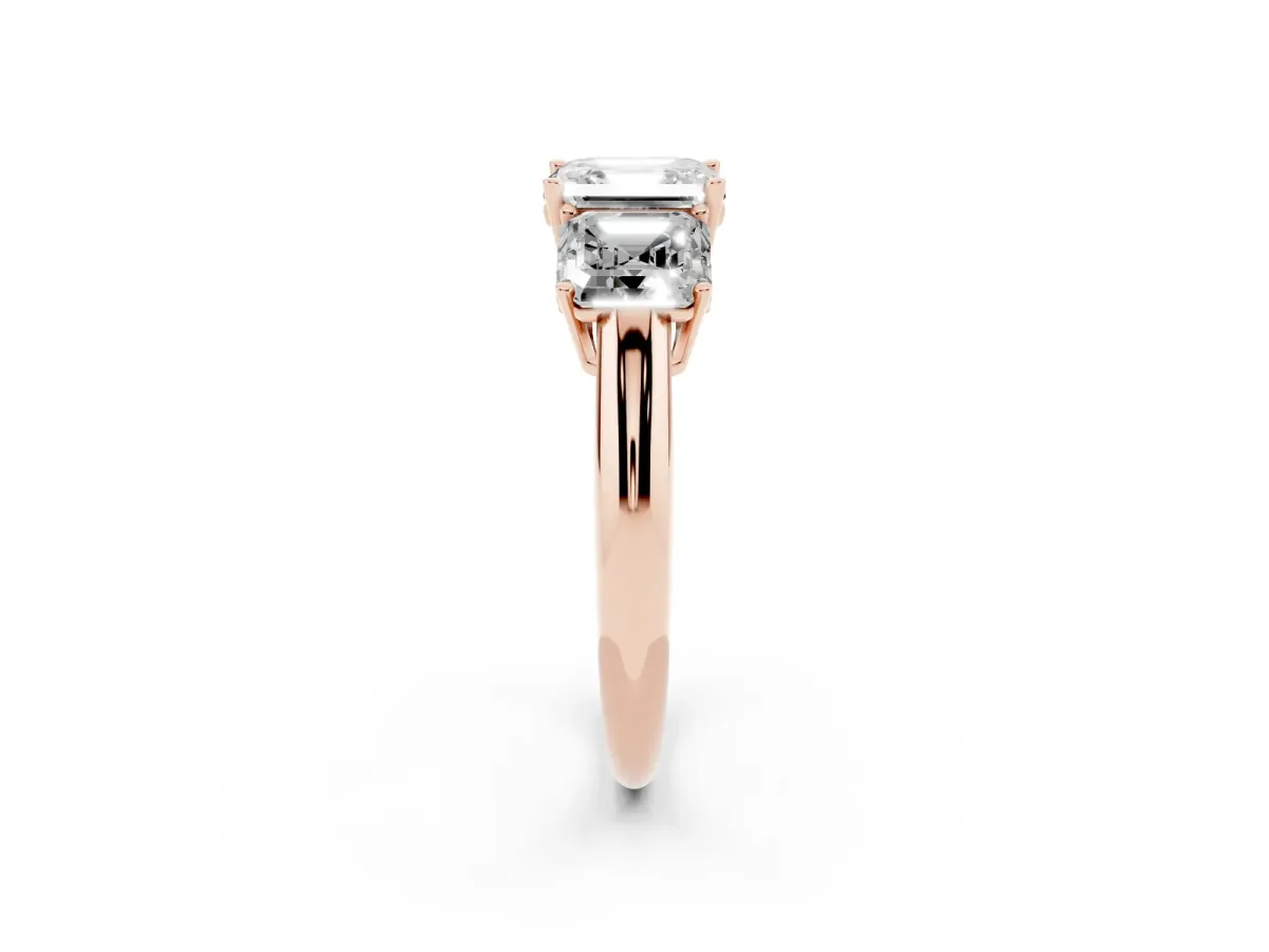 Three-Stone Asscher Cut Cut Diamond Engagement Ring with Prong Setting on a White Gold Band Rose gold