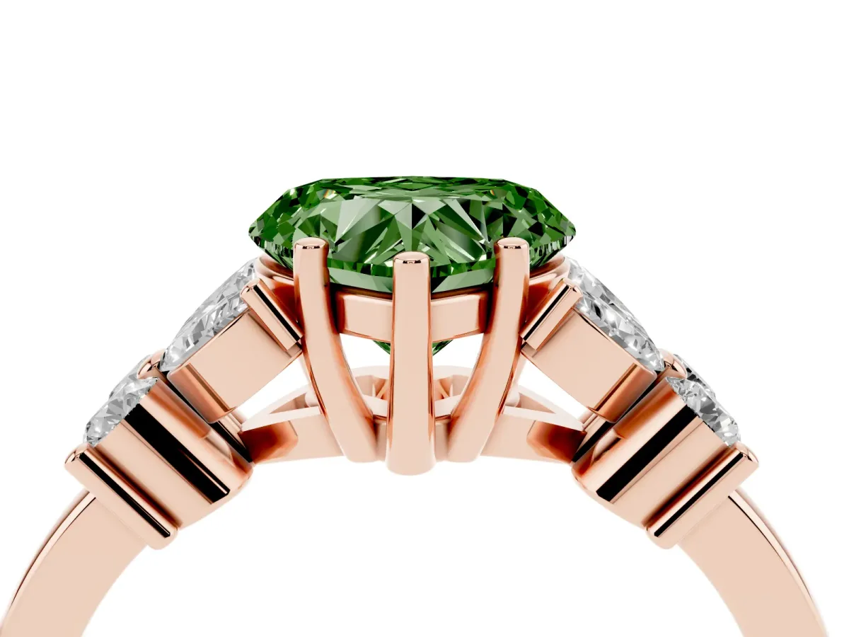 Fancy Green Heart Cut Diamond Floral Cluster Ring with Solitaire Band and Prong Setting Rose gold