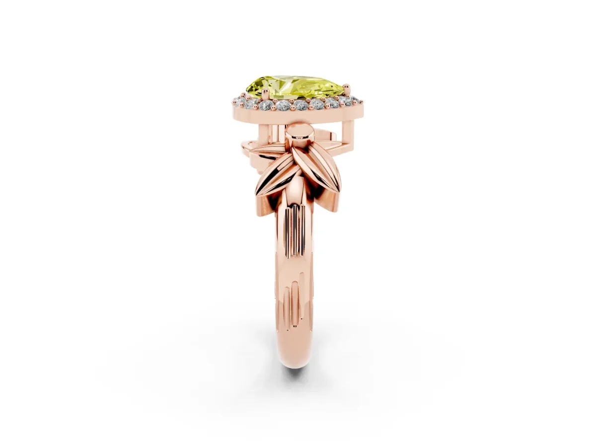 Fancy Yellow Pear Cut Halo Diamond Floral Band with Four-Prong Setting Rose gold