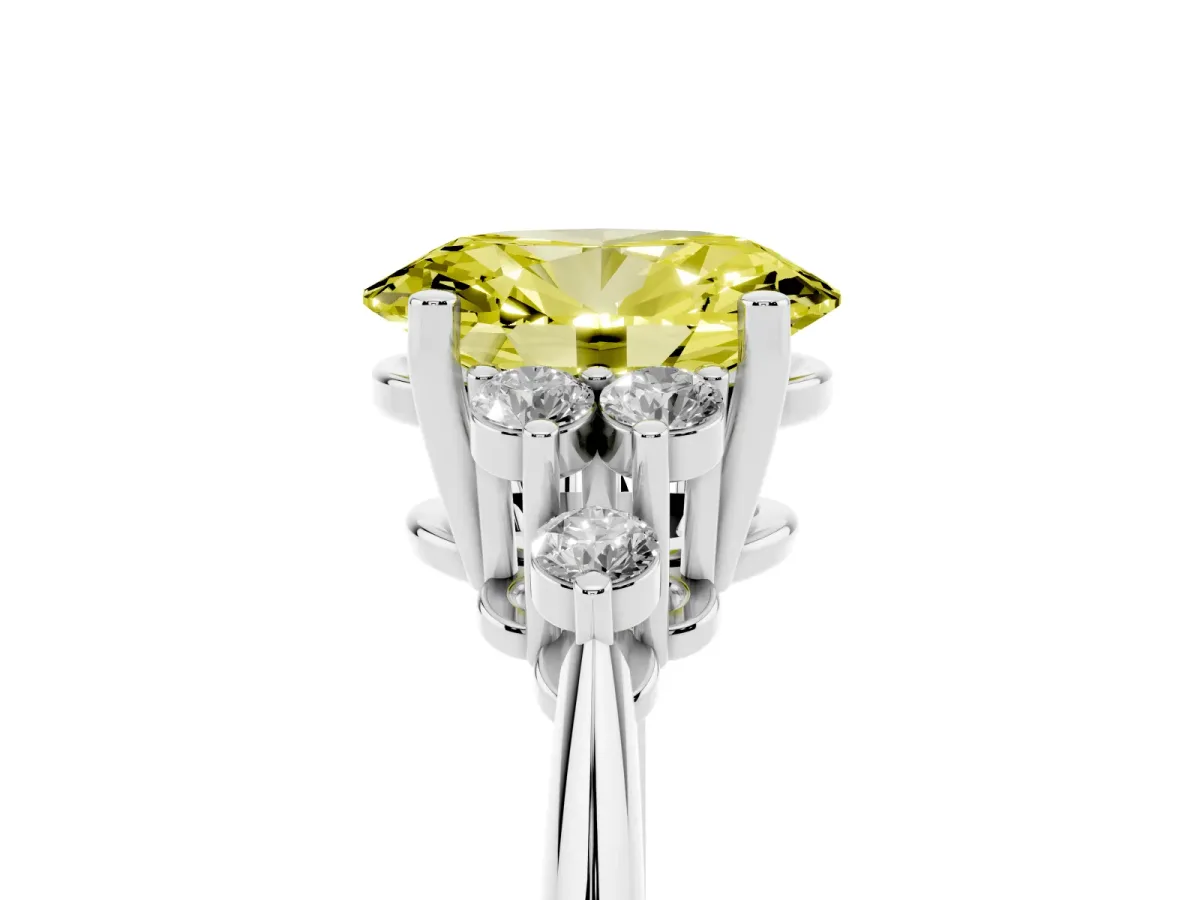 Fancy Yellow Oval Cut Cut Diamond Cluster Ring with Solitaire Band and Four-Prong Setting Silver