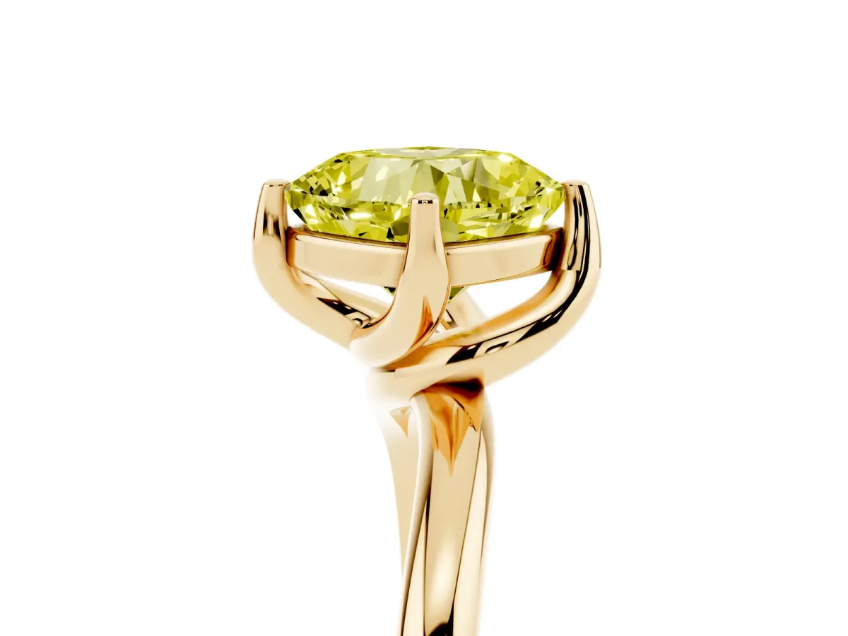 Fancy Yellow Cushion Cut Diamond Solitaire Engagement Ring with Four-Prong Setting and Classic Band Yellow gold