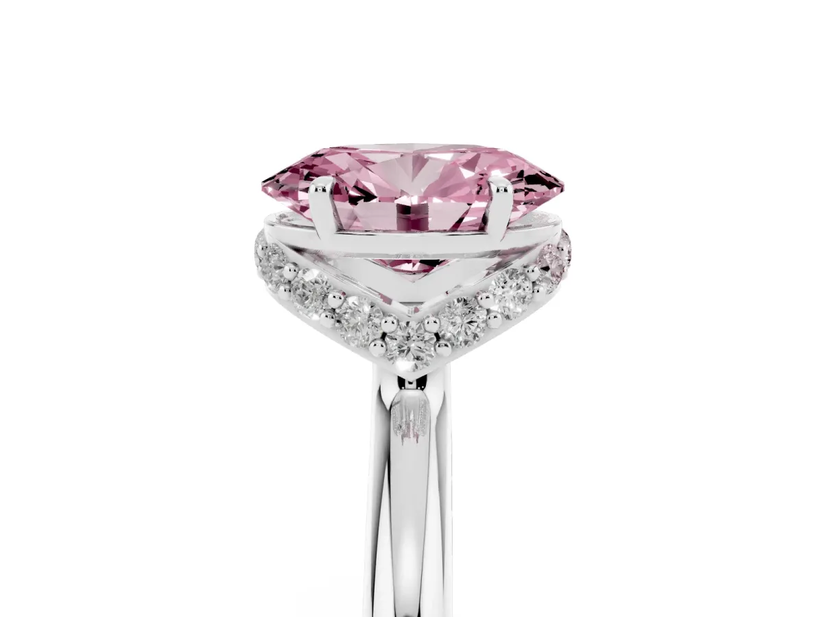 Fancy Pink Oval Cut Brilliant Solitaire Engagement Ring with Six-Prong Setting and Classic Band White gold