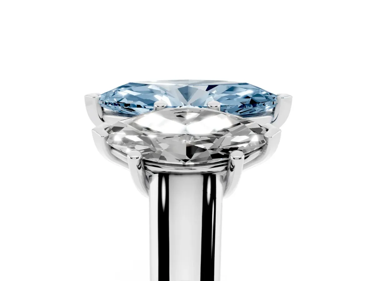Fancy Blue Marquise Cut Three-Stone Diamond Ring with Prong Setting on a Classic Band Silver