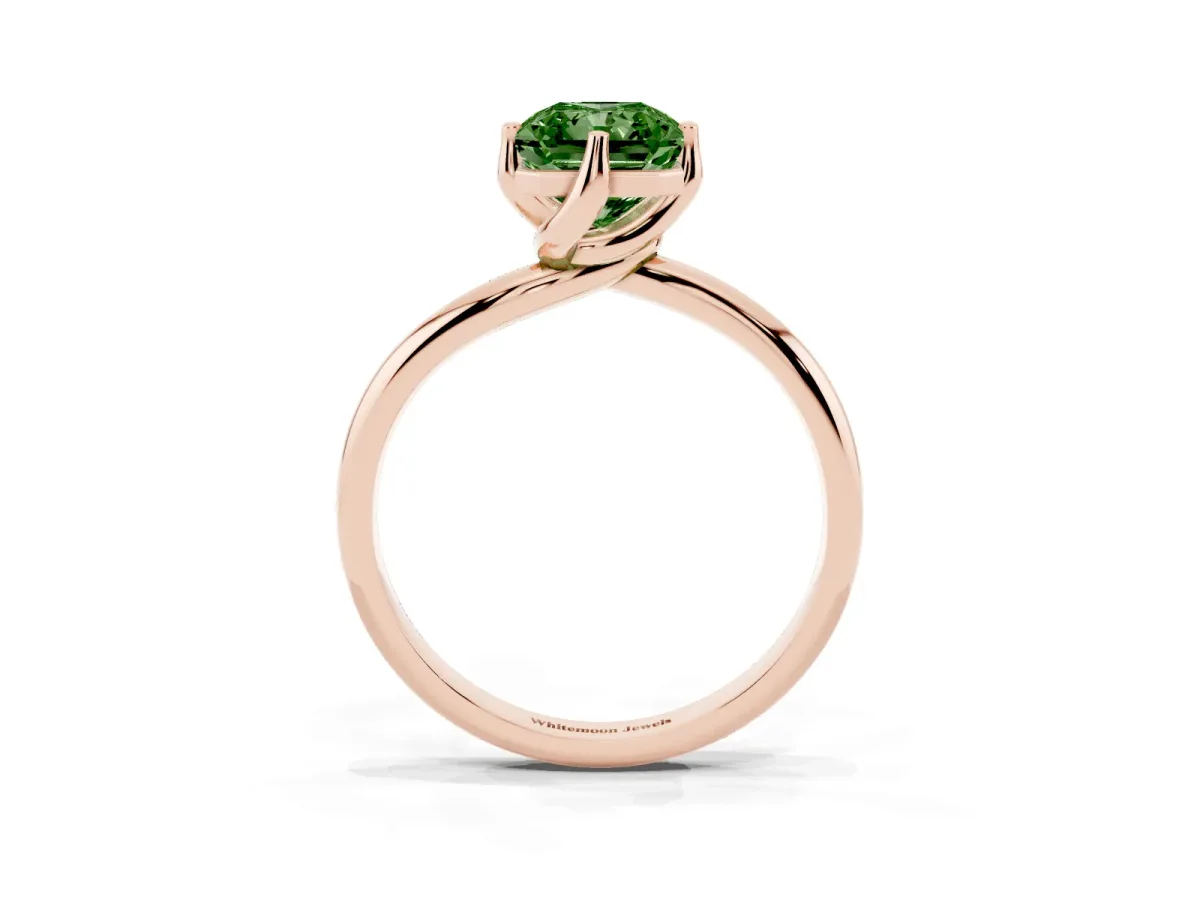 Fancy Green Radiant Cut Diamond Solitaire Engagement Ring with Four-Prong Setting and Classic Band Rose gold