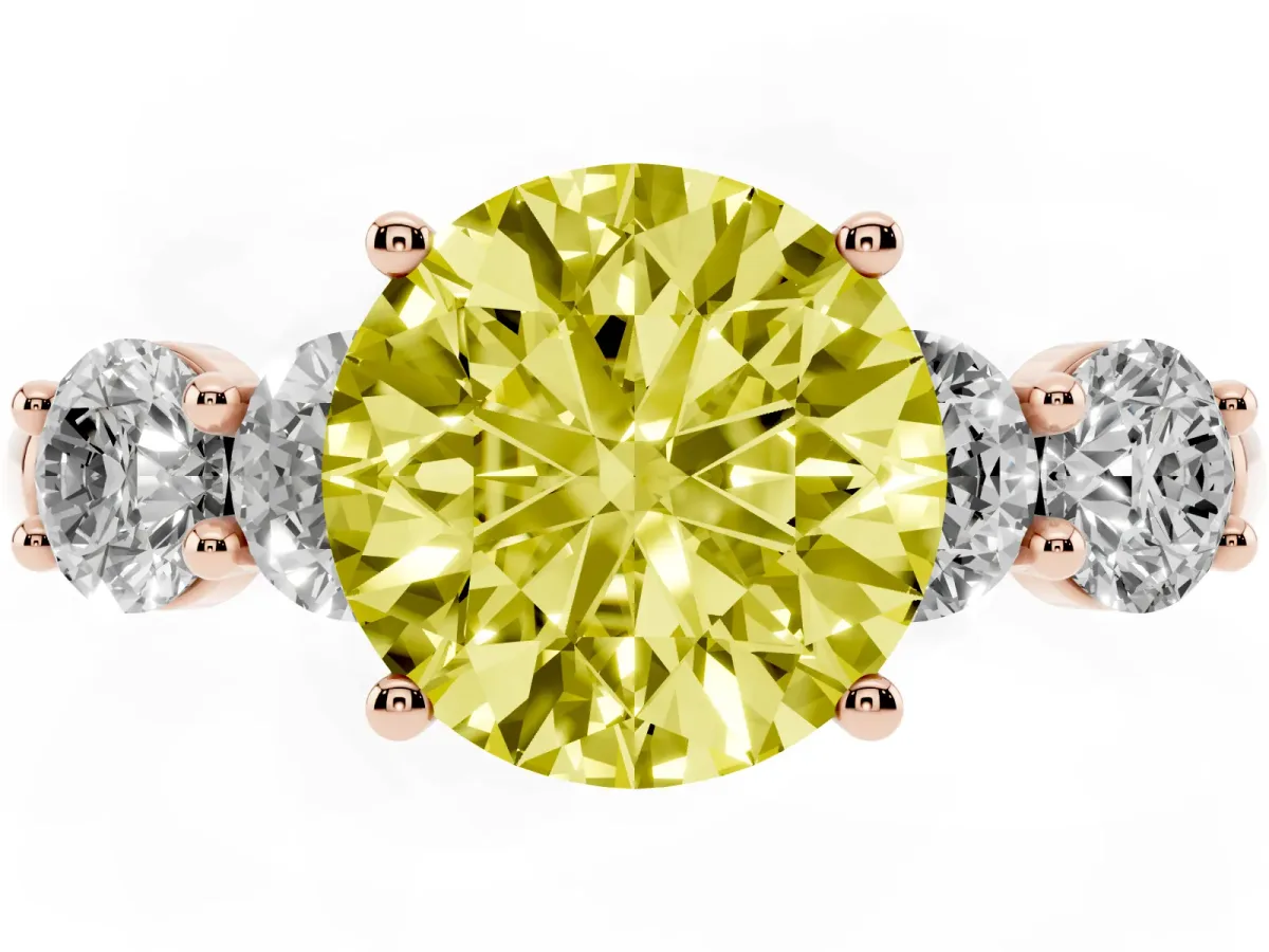 Fancy Yellow Round Cut Cut Five-Stone Prong Set Diamond Ring with Classic Band Rose gold