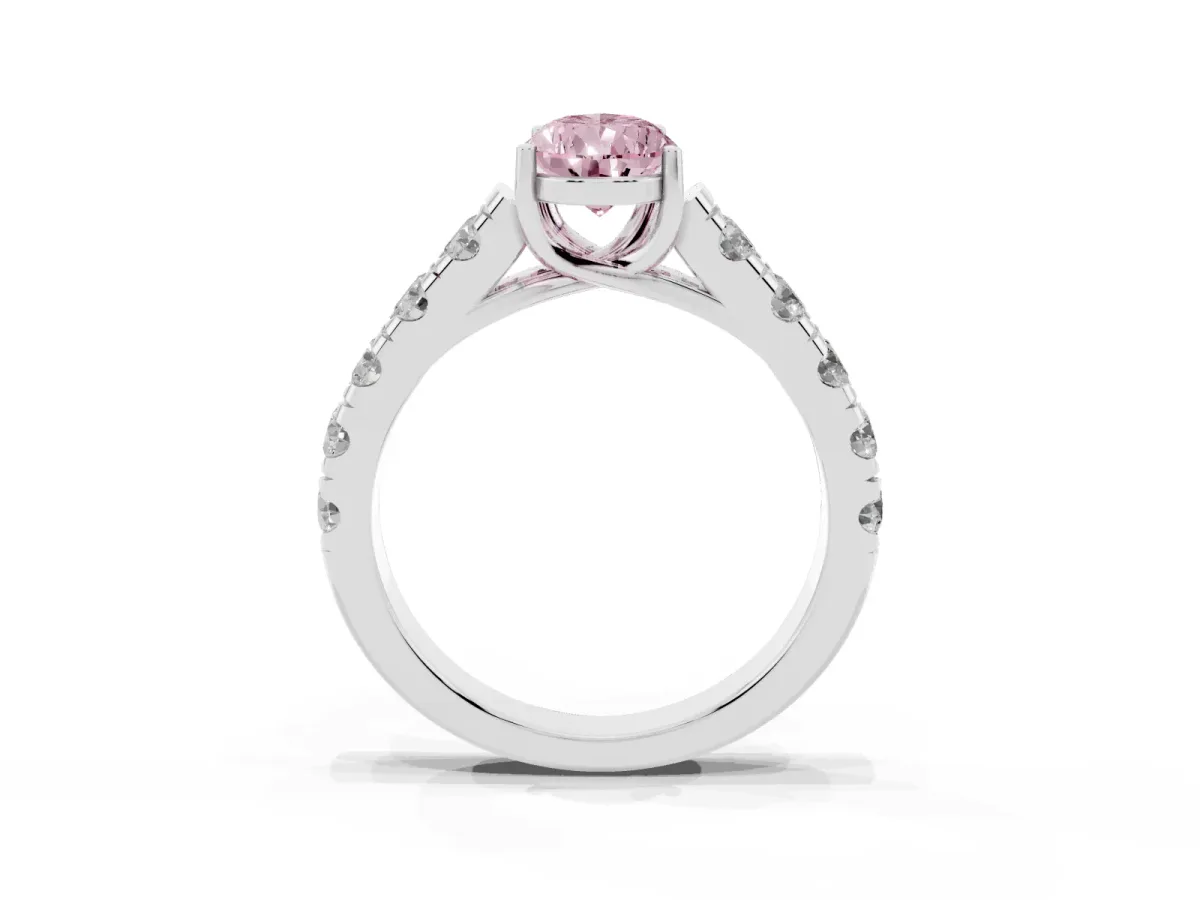 Fancy Pink Pear Cut Cut Diamond Solitaire Ring with Micro Pave Band and Prong Setting Platinum