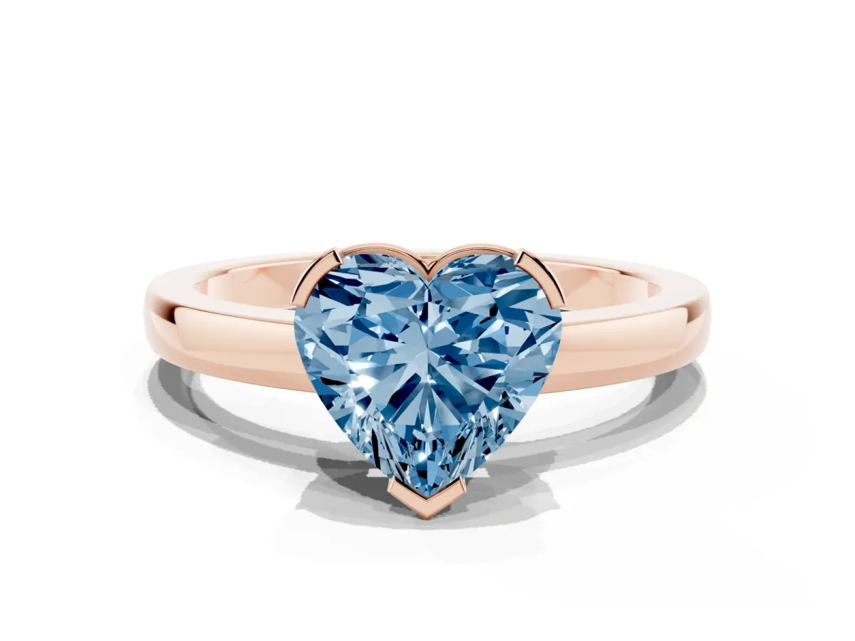 Fancy Blue Heart Cut Cut Solitaire Ring with Four-Prong Setting and Classic Band Rose gold