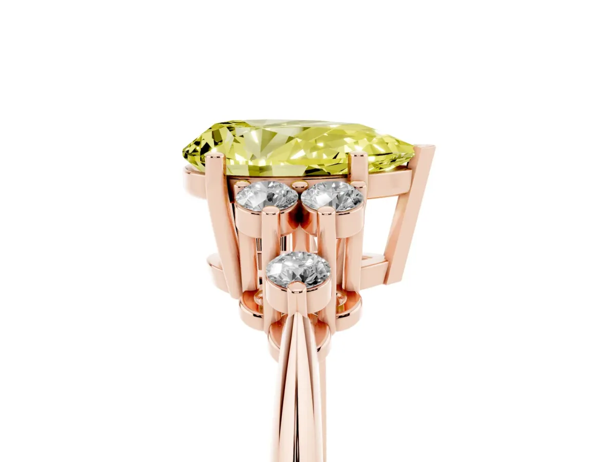 Fancy Yellow Pear Cut Cut Diamond Cluster Ring with Solitaire Band and Four-Prong Setting Rose gold