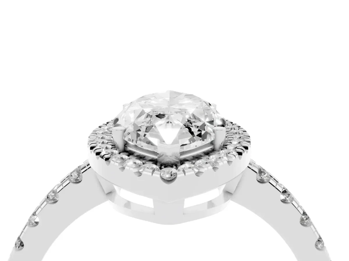 Marquise Cut Diamond Halo Ring with Pavé Band and Four-Prong Setting White gold