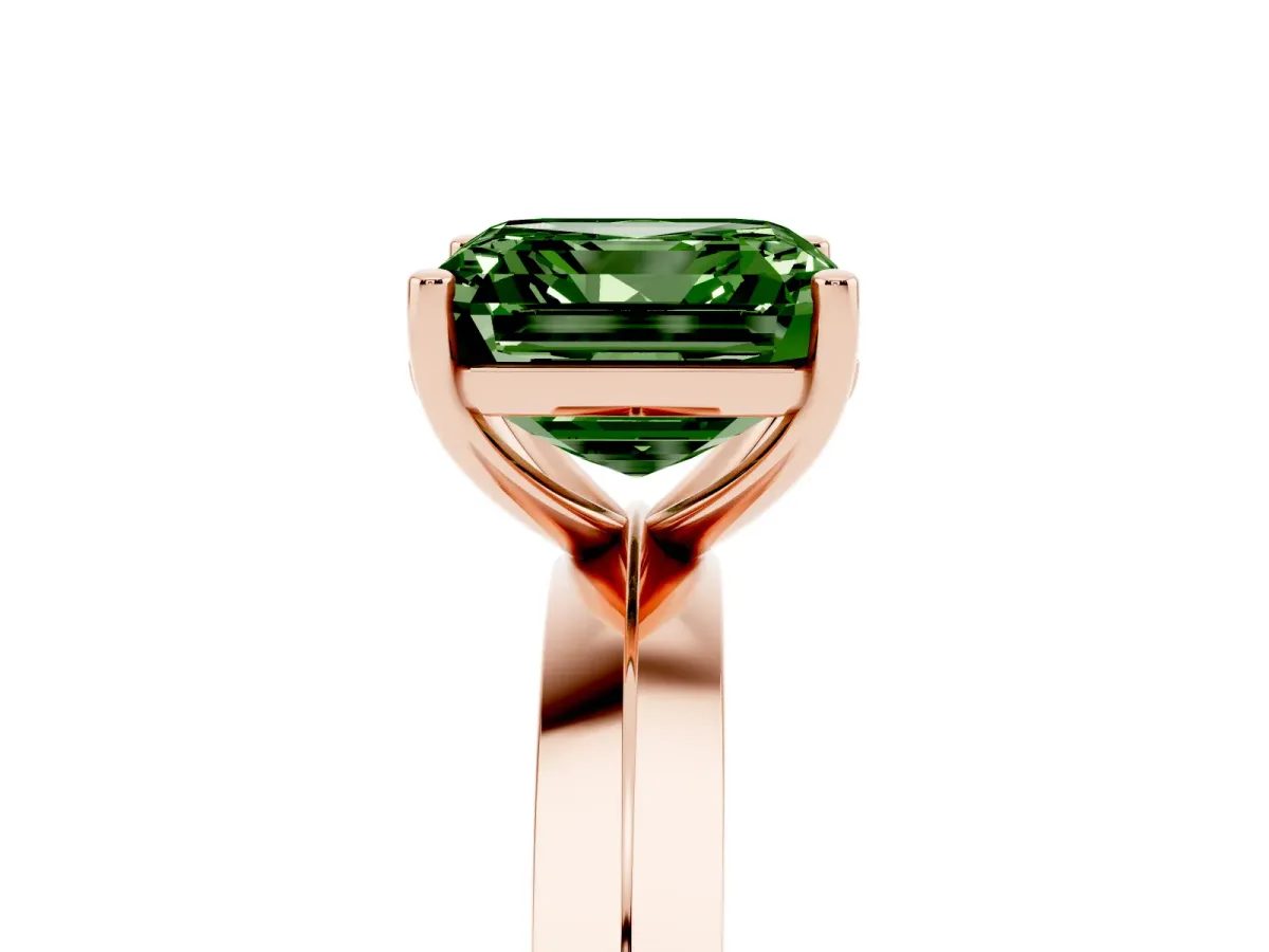 Fancy Green Asscher Cut Cut Solitaire Engagement Ring with Flat Band and Four-Prong Setting Rose gold