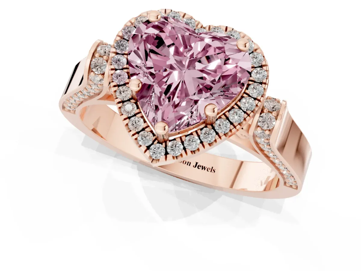 Fancy Pink Heart Cut Halo Pave Split Shank Prong Setting Ring Rose gold