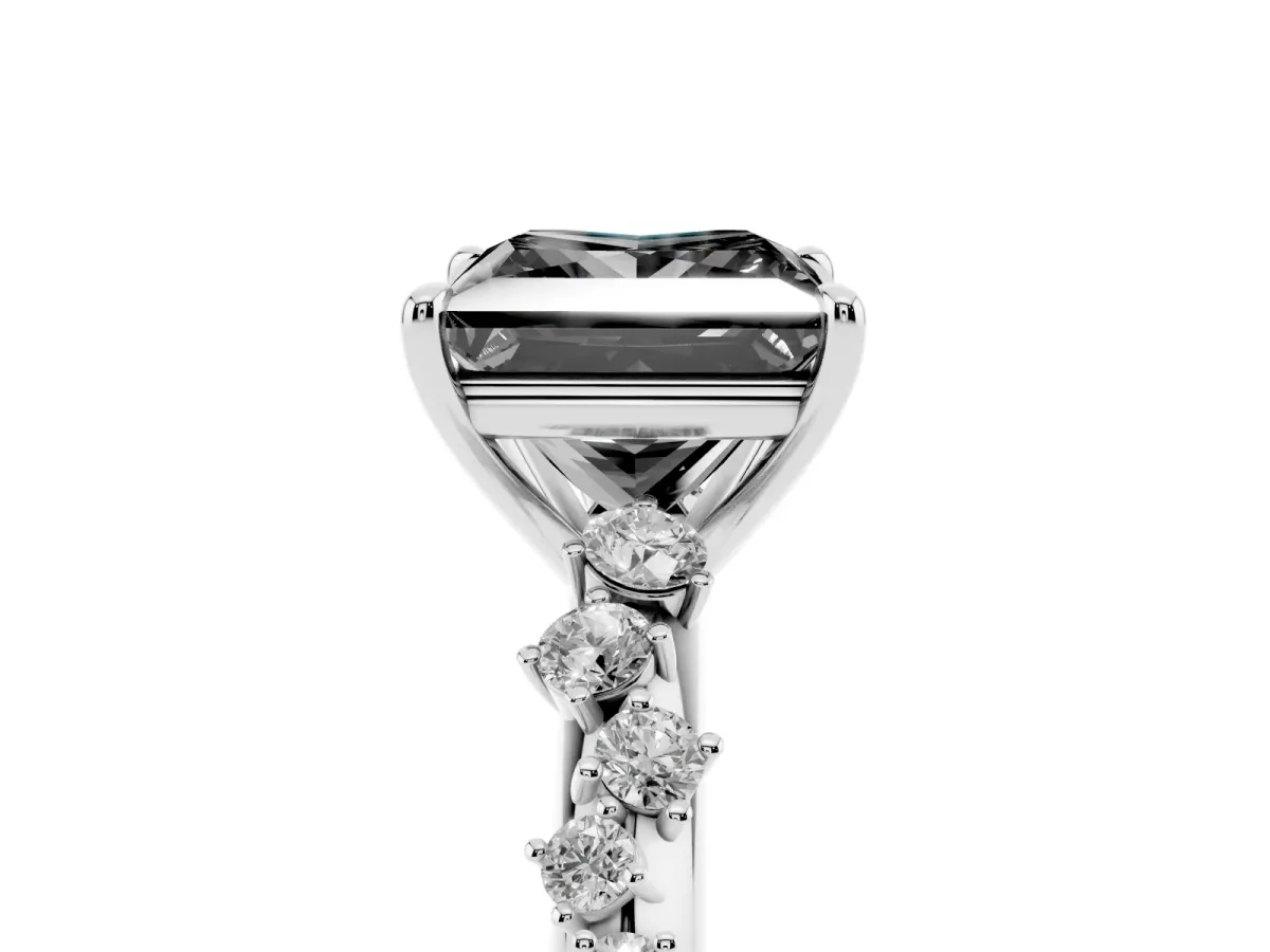 Fancy Black Princess Cut Diamond Cluster Side Stone Solitaire Ring with Prong Setting Silver