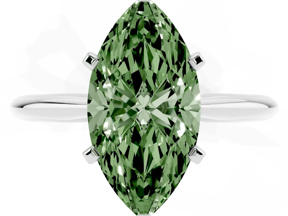 Fancy Green Marquise Cut Cut Solitaire Ring with Four-Prong Setting on a Classic Band Silver