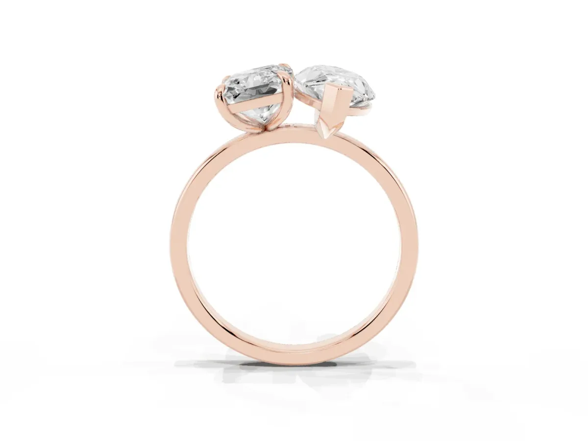 Radiant and Marquise Toi Moi Ring with Prong Setting and Plain Band Rose gold