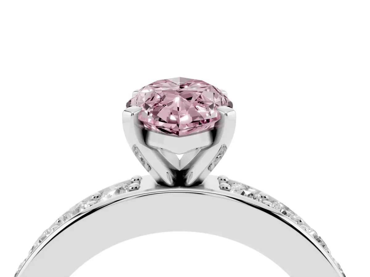Fancy Pink Marquise Cut Diamond Engagement Ring with Channel Set Round Band and Prong Setting White gold