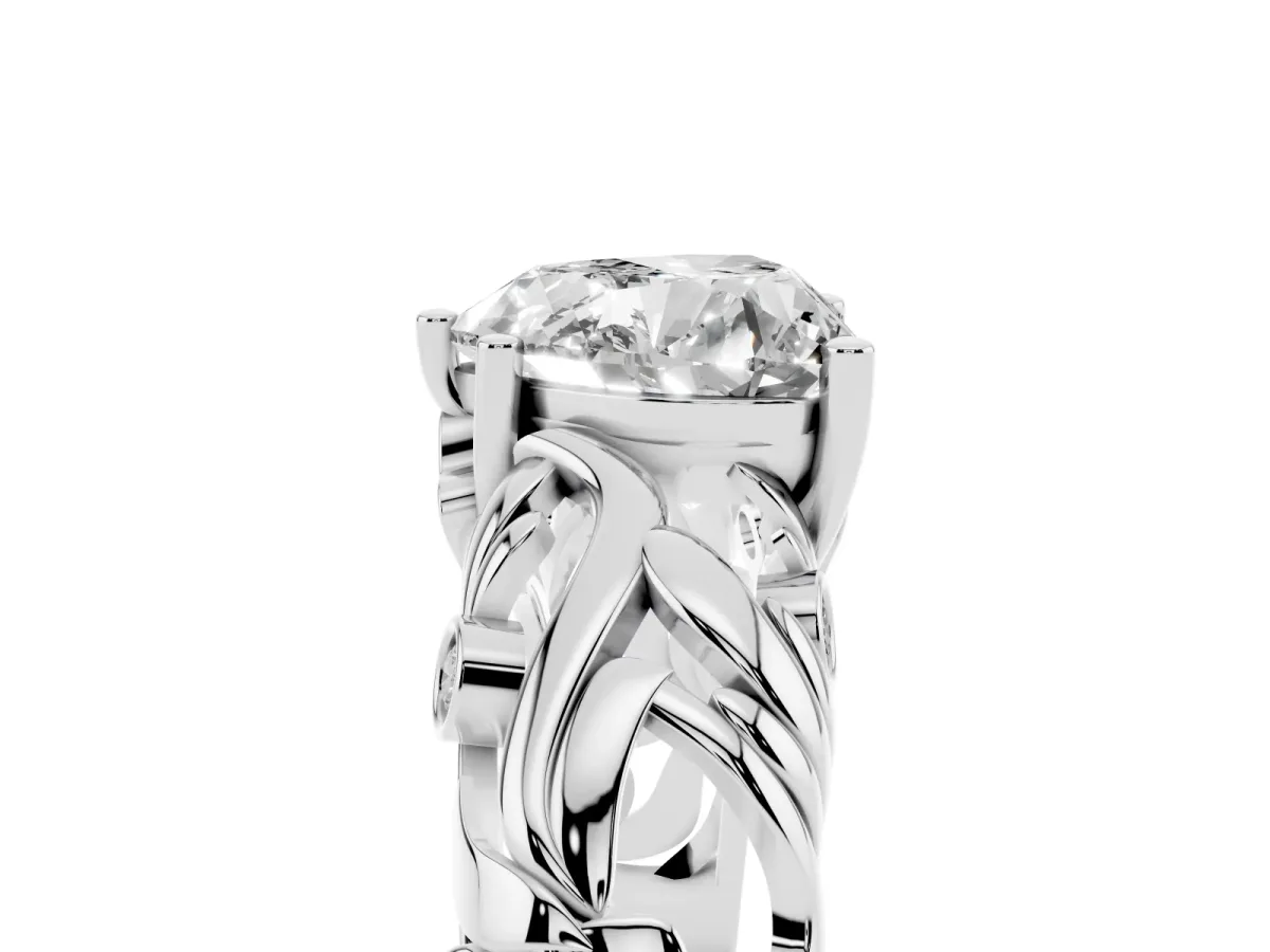 Heart Cut Solitaire Diamond Leaf-Inspired Vine Band Ring with Prong Setting Silver