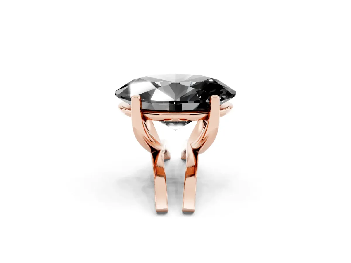 Fancy Black Oval Cut Cut Diamond Solitaire Engagement Ring with Tapered Plain Band and Four-Prong Setting Rose gold