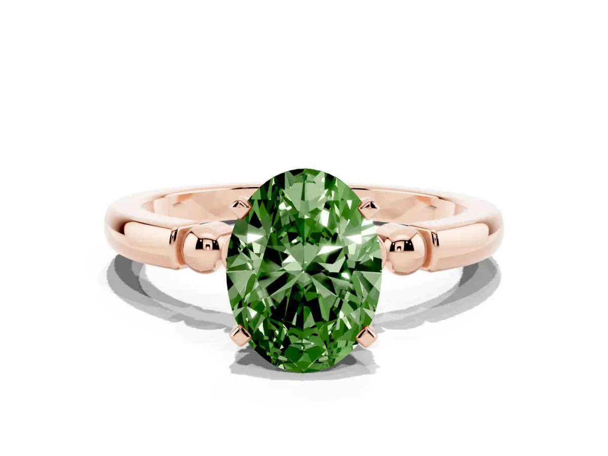 Fancy Green Oval Cut Solitaire Beaded Band with Four-Prong Setting Rose gold