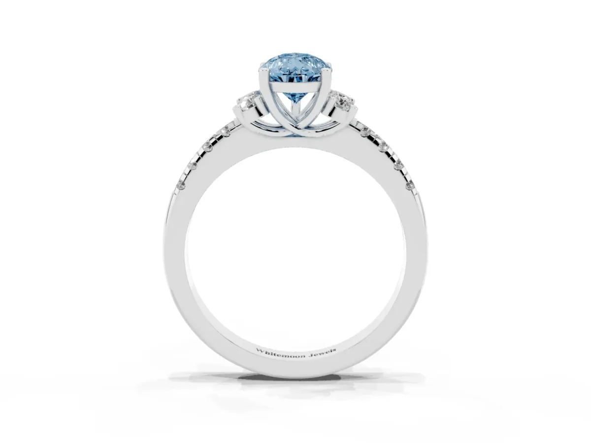 Fancy Blue Pear Cut Diamond Three-Stone Pave Band with Four-Prong Setting Platinum