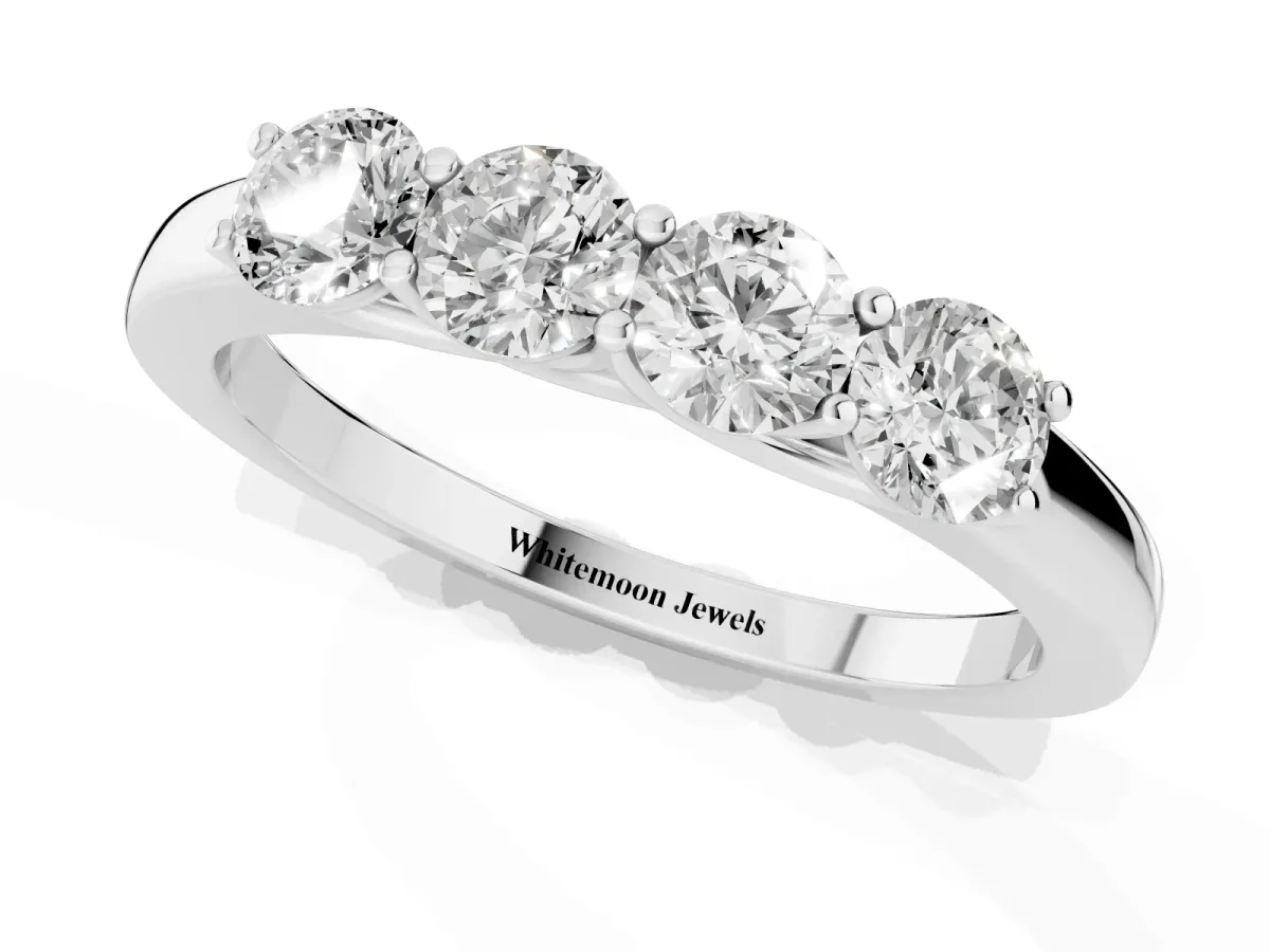 Four-Stone Round Diamond Prong-Set Band White gold