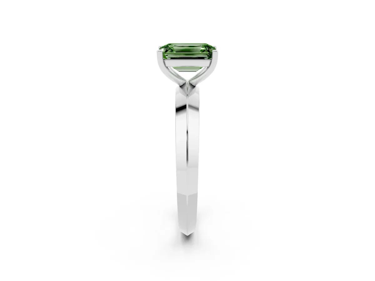 Fancy Green Emerald Cut Cut Solitaire Engagement Ring with Flat Band and Four-Prong Setting Silver