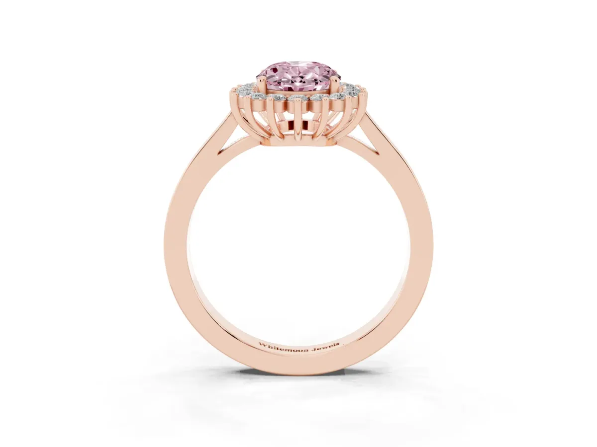 Fancy Pink Oval Cut Cut Diamond Halo Ring with Round Brilliant Halo and Solitaire Band Rose gold