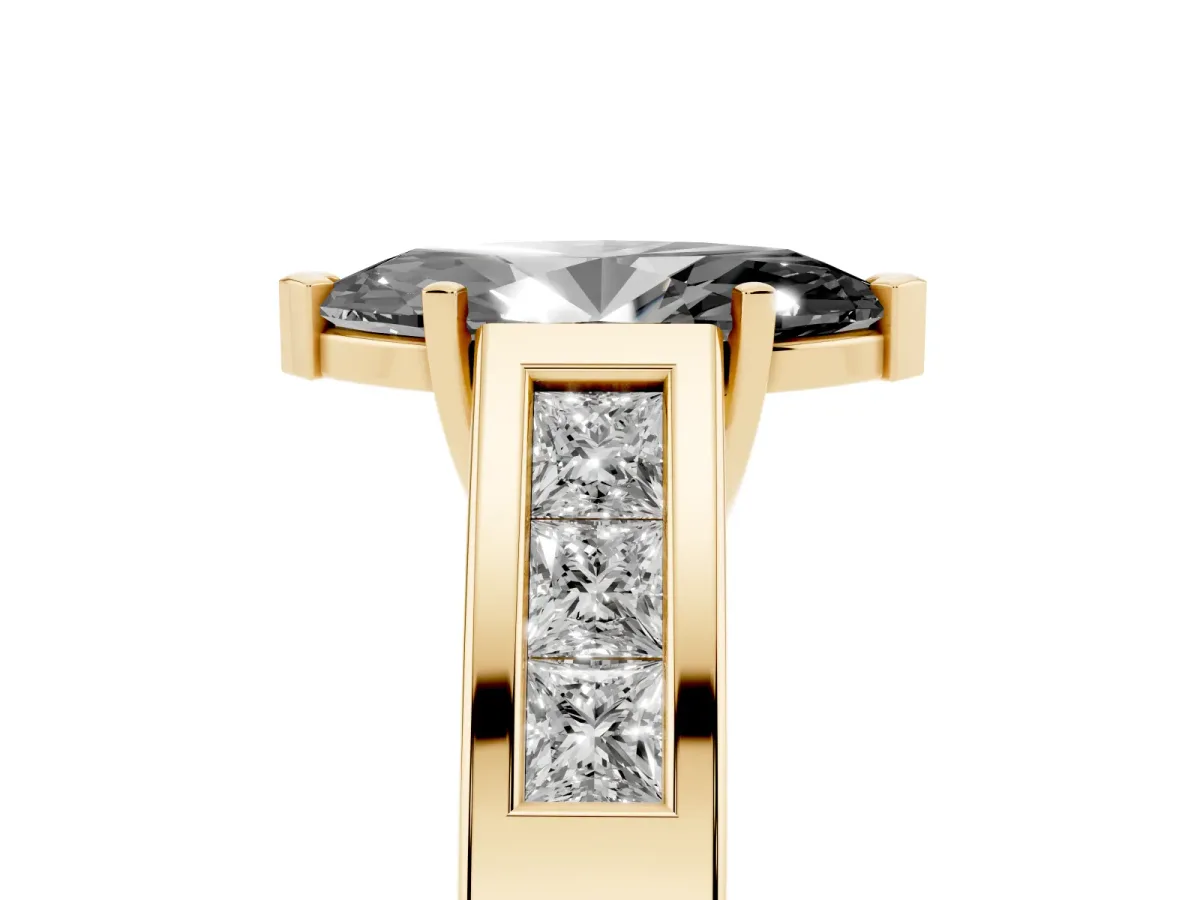 Fancy Black Marquise Cut Cut Channel Set Solitaire Ring with Four-Prong Setting Yellow gold