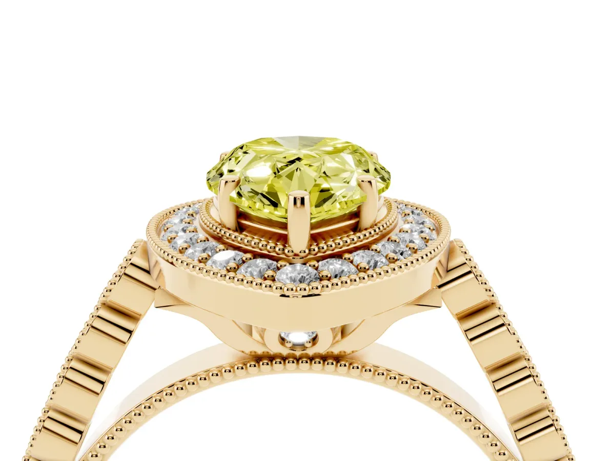 Fancy Yellow Pear Cut Halo Twist Band Solitaire Ring with Six-Prong Setting Yellow gold
