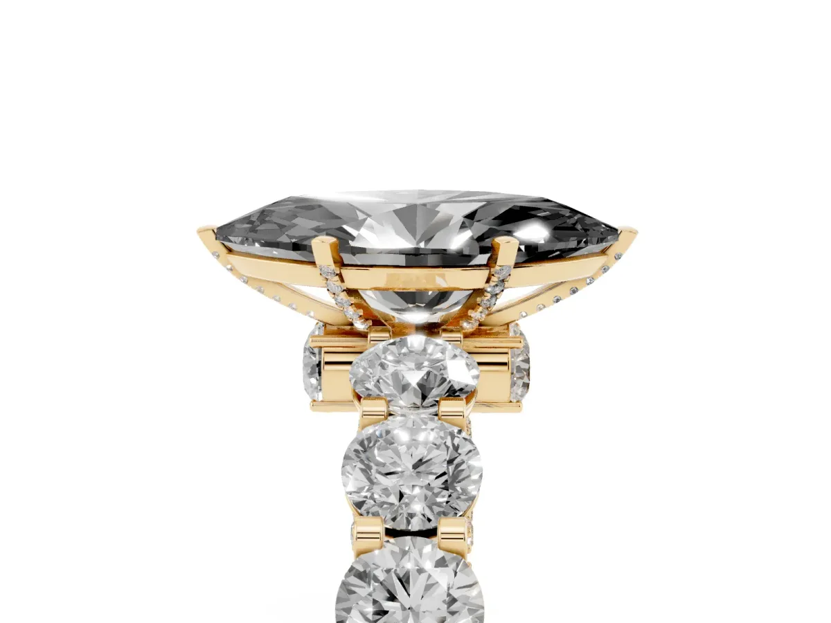 Fancy Black Marquise Cut Diamond Side Stone Engagement Ring with Four-Prong Setting Yellow gold