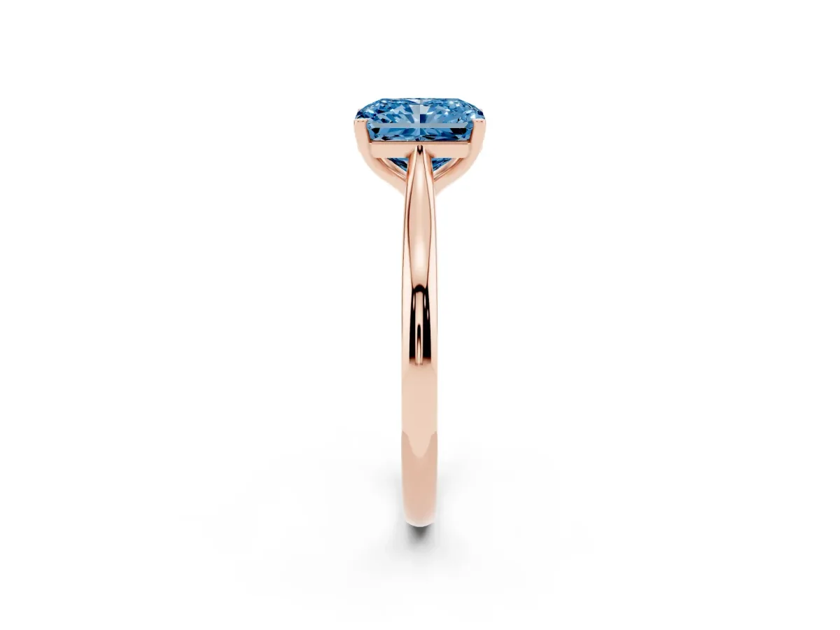 Fancy Blue Radiant Cut Cut Solitaire Ring with Cathedral Band and Four-Prong Setting Rose gold