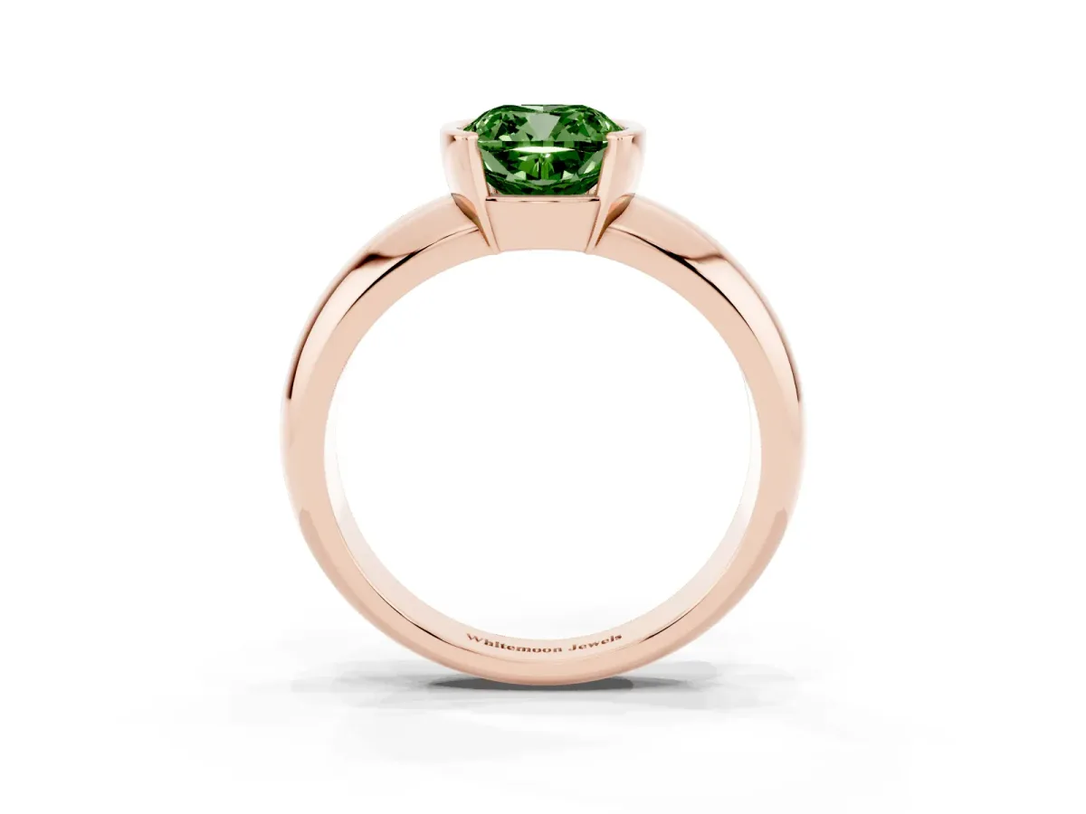 Fancy Green Cushion Cut Solitaire Tension Set Diamond Ring with Wide Band Rose gold