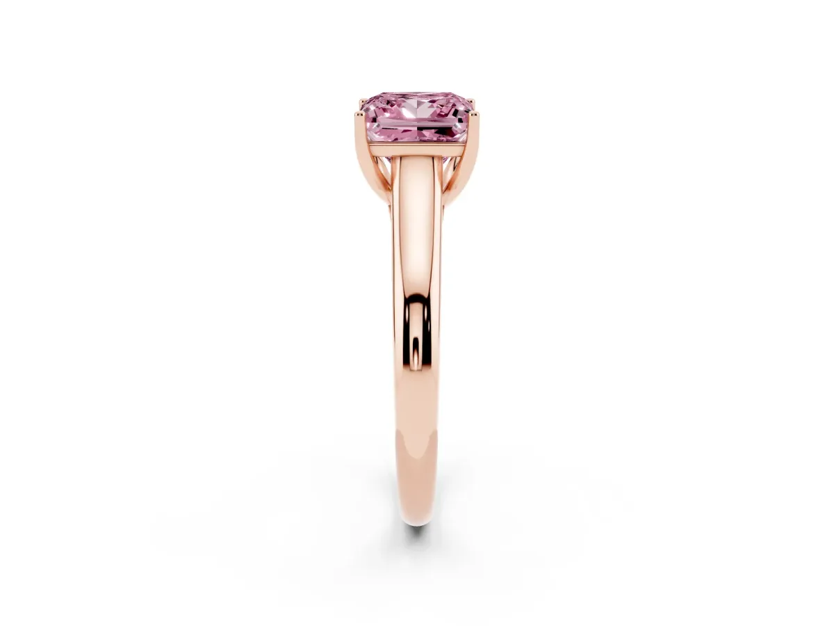 Fancy Pink Princess Cut Solitaire Engagement Ring with Tapered Band and Four-Prong Setting Rose gold
