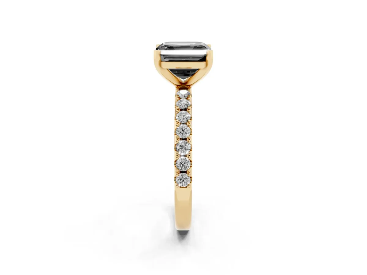 Fancy Black Asscher Cut Diamond Solitaire Pavé Band with Four-Prong Setting Yellow gold