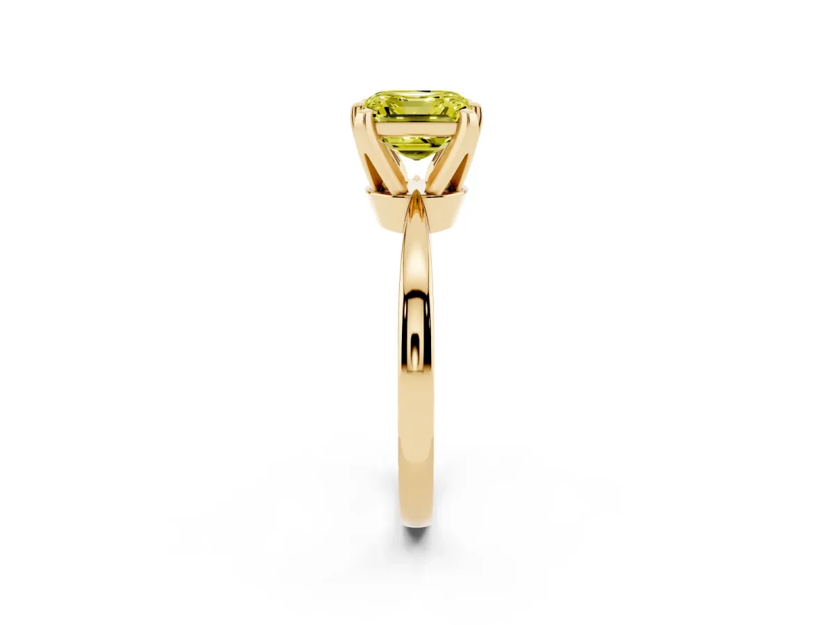 Fancy Yellow Asscher Cut Solitaire Engagement Ring with Six-Prong Setting and Tapered Band Yellow gold