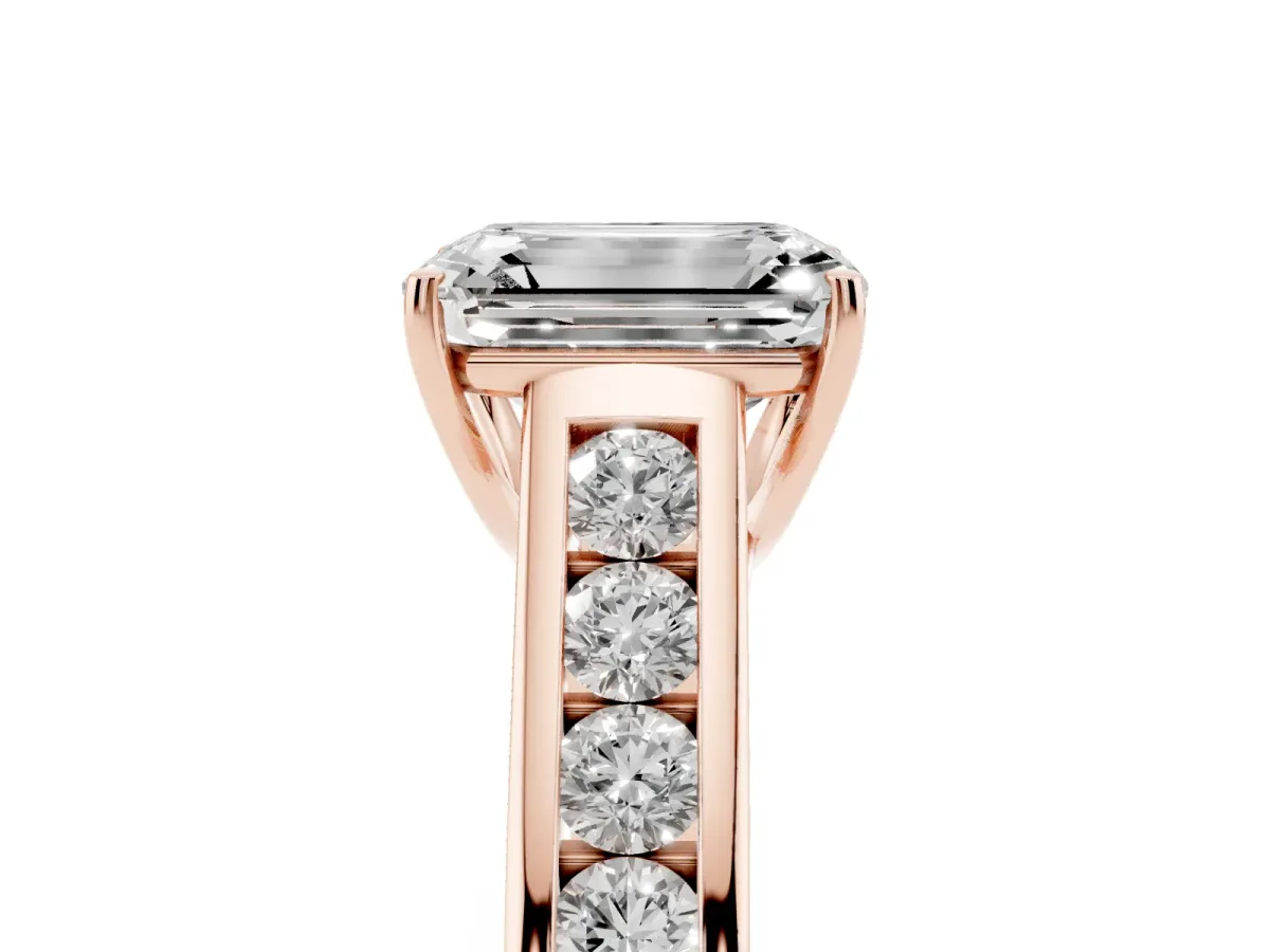 Emerald Cut Solitaire Channel-Set Diamond Engagement Ring with Four-Prong Setting Rose gold