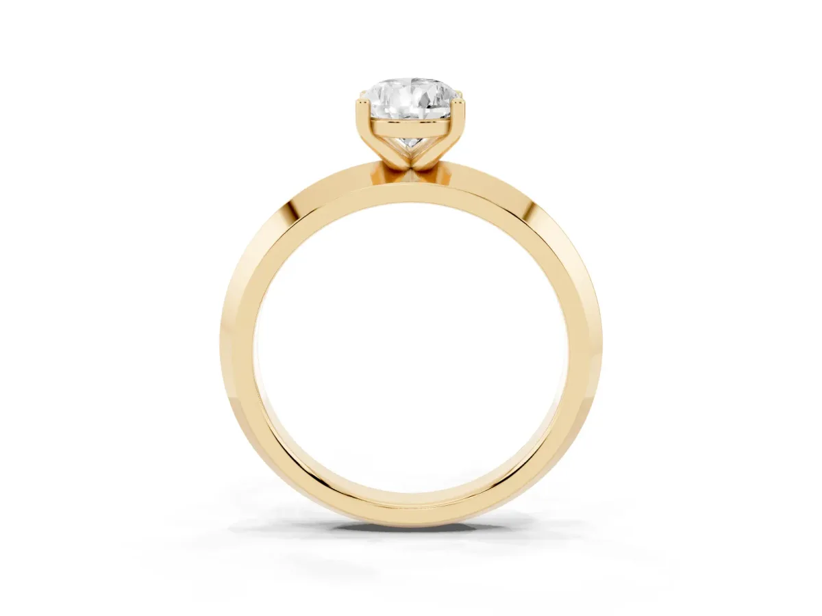 Pear Cut Cut Solitaire Engagement Ring with Flat Band and Four-Prong Setting Yellow gold