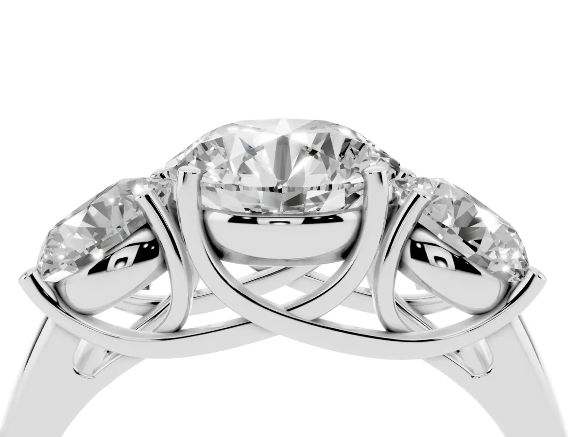 Three-Stone Round Cut Diamond Engagement Ring with Prong Setting Silver
