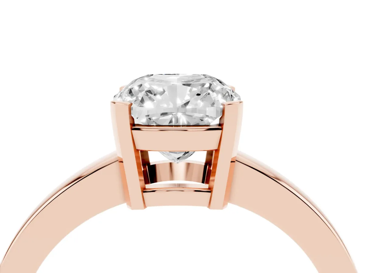 Cushion Cut Cut Solitaire Ring with Four-Prong Setting and Classic Band Rose gold