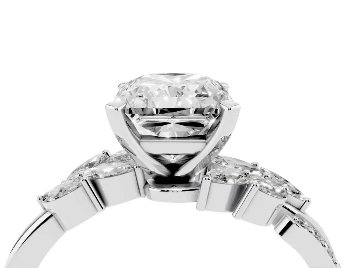 Radiant Cut Solitaire Marquise Twist Band with Six-Prong Setting Silver