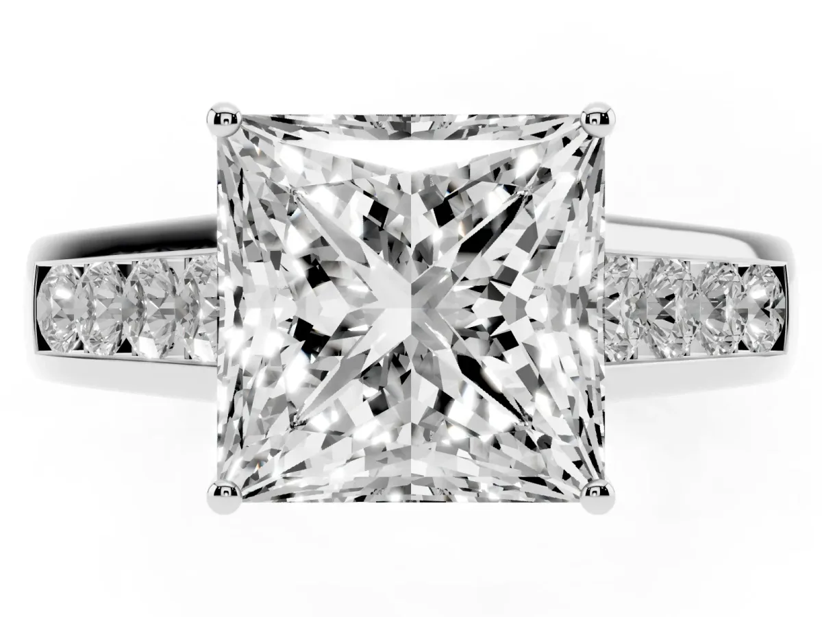 Princess Cut Solitaire Channel-Set Diamond Engagement Ring with Four-Prong Setting Platinum
