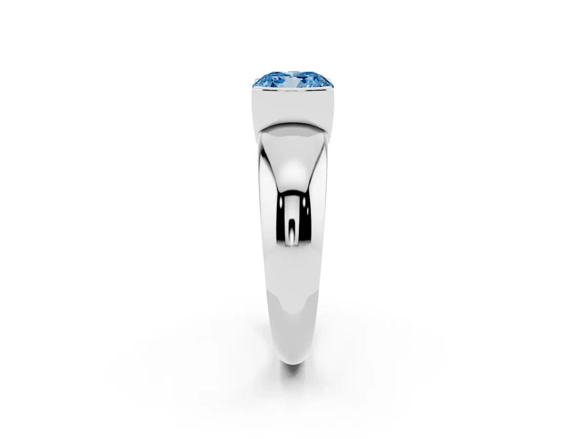 Fancy Blue Cushion Cut Solitaire Tension Set Diamond Ring with Wide Band Silver
