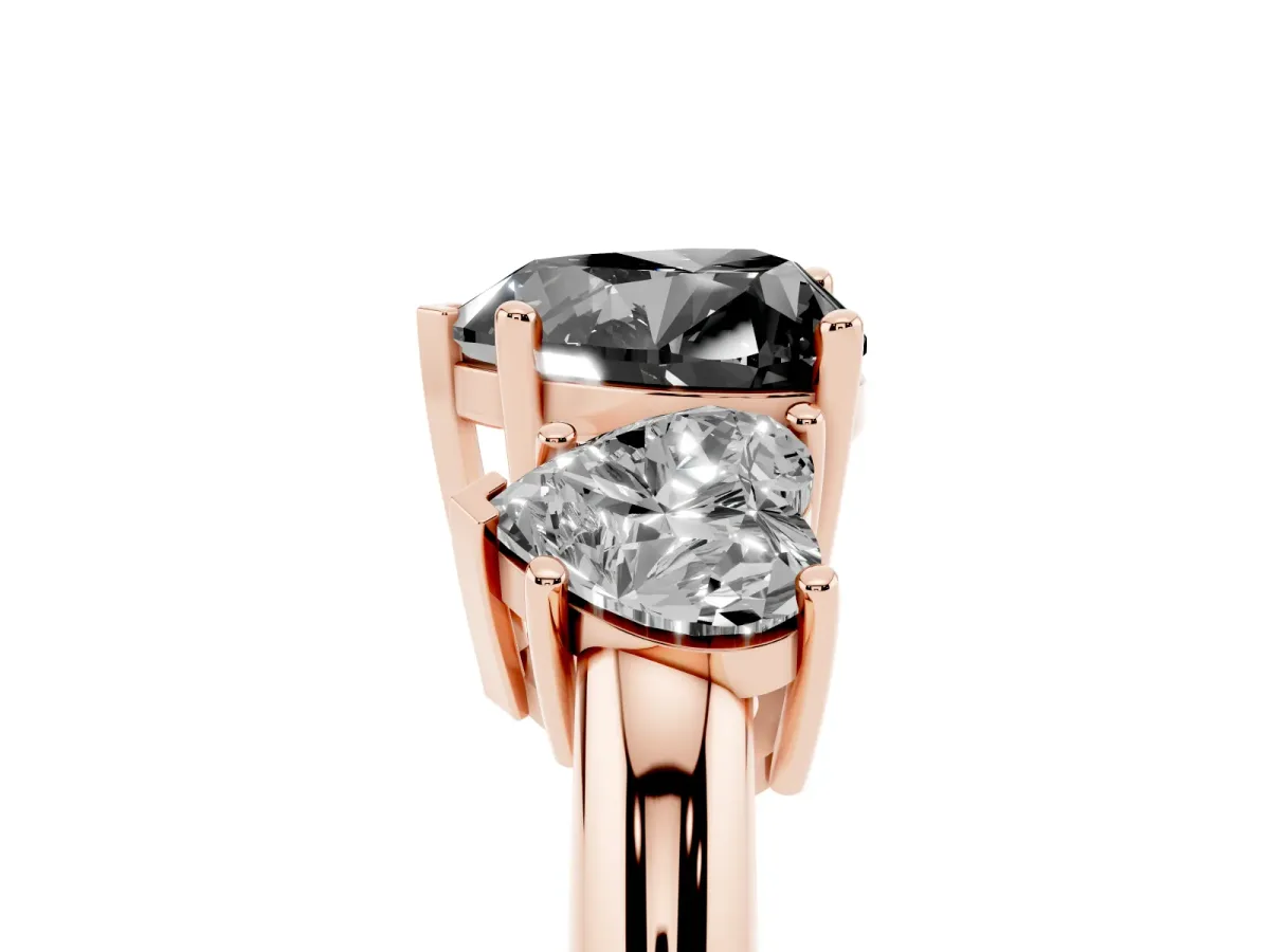 Fancy Black Three-Stone Heart Cut Cut Diamond Engagement Ring with Prong Setting on a White Gold Band Rose gold