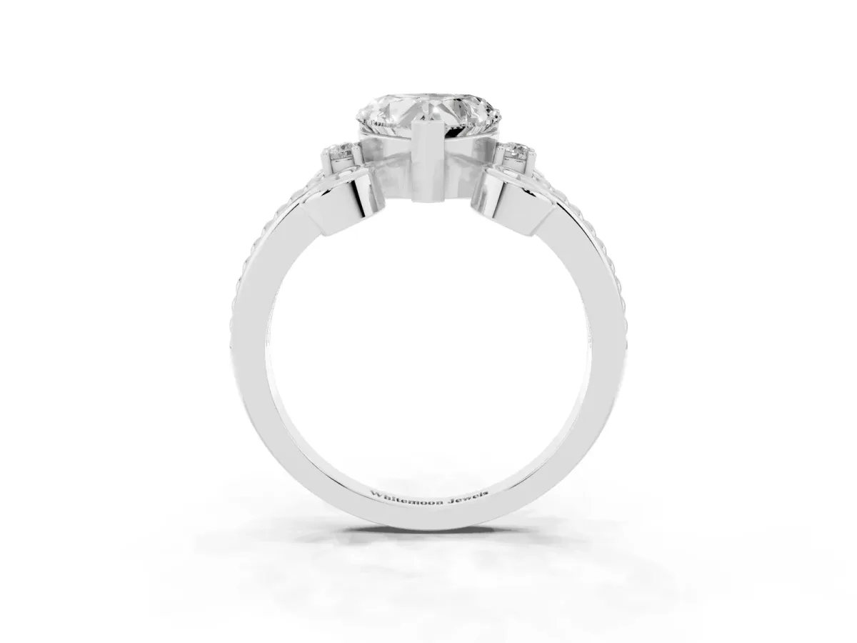 Heart Cut Solitaire Twisted Band Scroll Prong Ring Silver